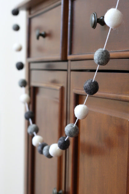 Black and White Monochrome Felt Ball Garland