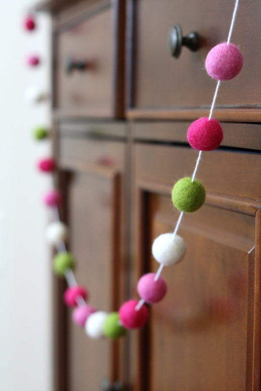 Pink and Green Felt Ball Garland