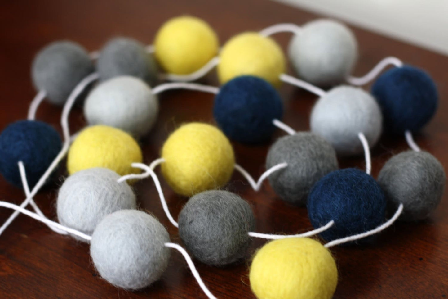 Navy, Grey and Yellow Felt Ball Garland