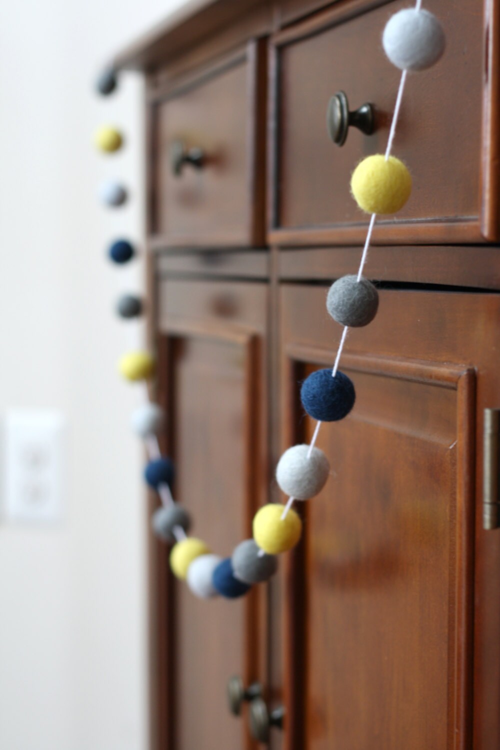 Navy, Grey and Yellow Felt Ball Garland