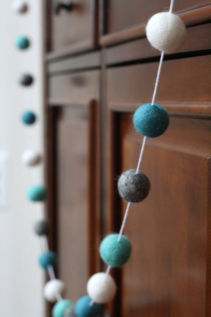 Turquoise and Gray Felt Ball Garland