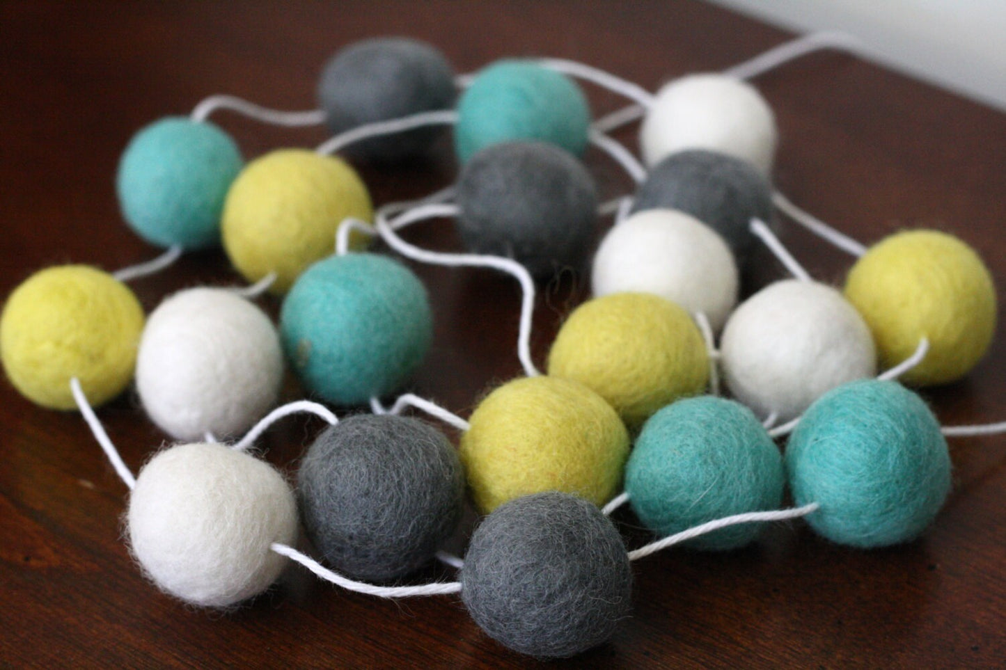 Turquoise and Yellow Felt Ball Garland