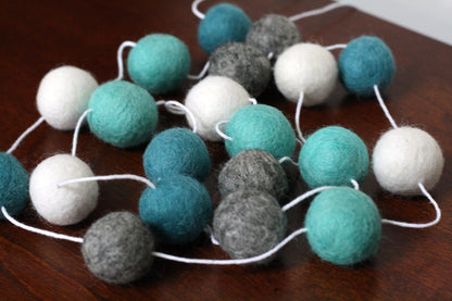 Turquoise and Gray Felt Ball Garland