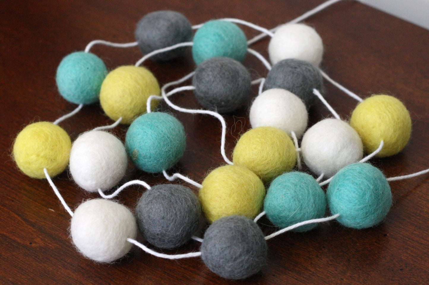 Turquoise and Yellow Felt Ball Garland