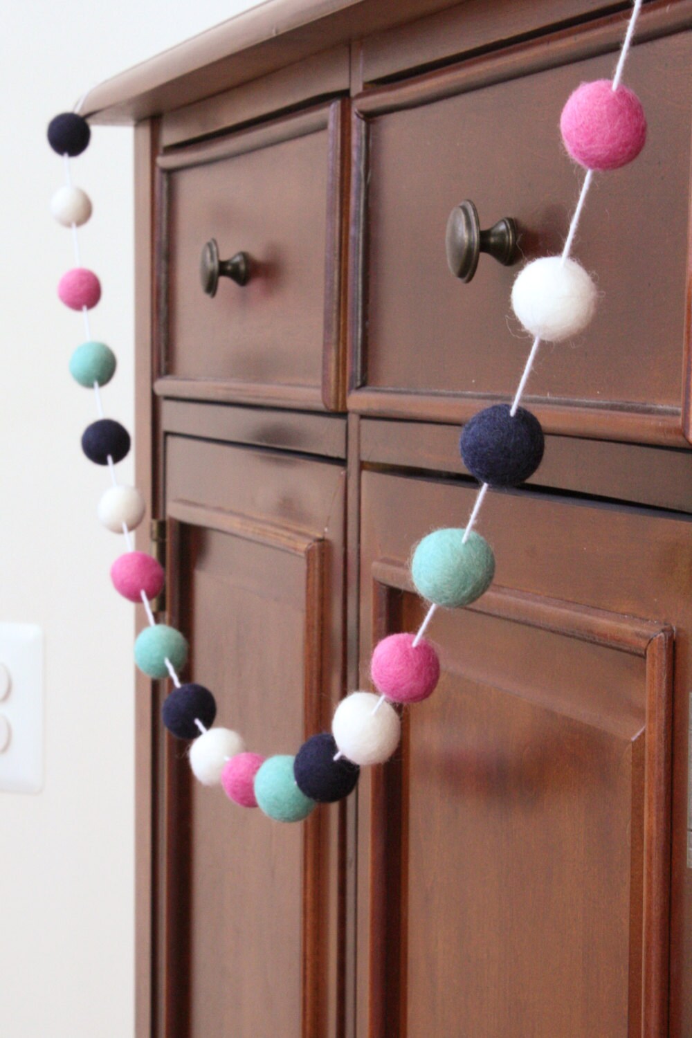 Pink, Navy and Turquoise Felt Ball Garland