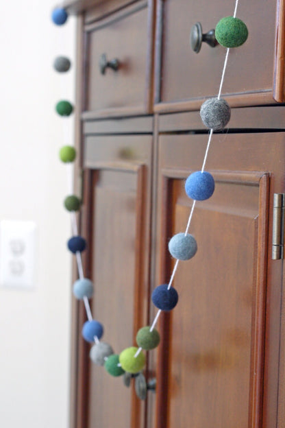 Blue and Green Felt Ball Garland