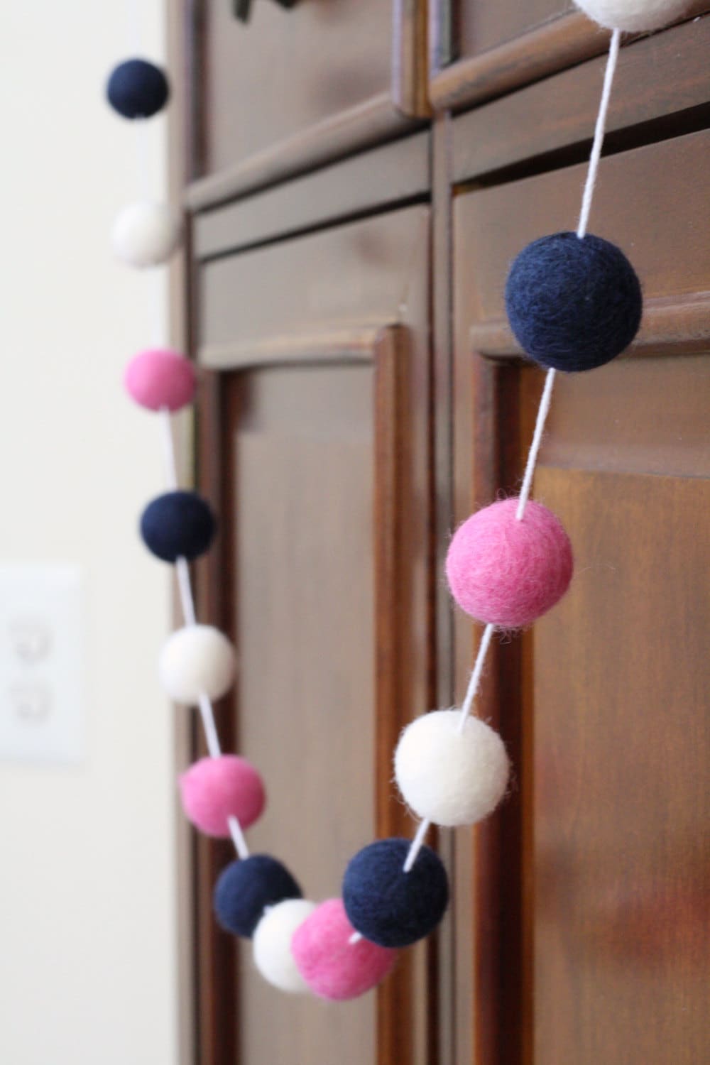 Pink and Navy Felt Ball Garland