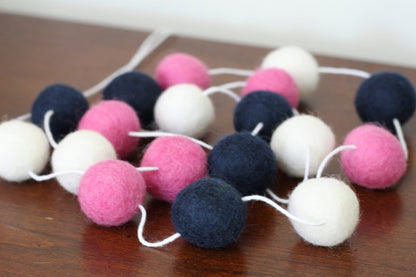 Pink and Navy Felt Ball Garland