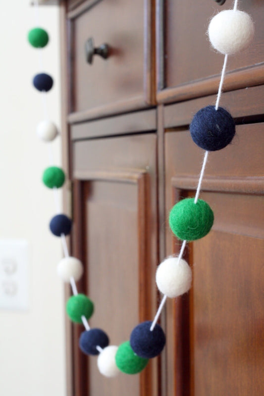 Navy and Green Felt Ball Garland