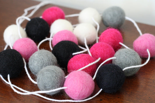 Black and Pink Felt Ball Garland