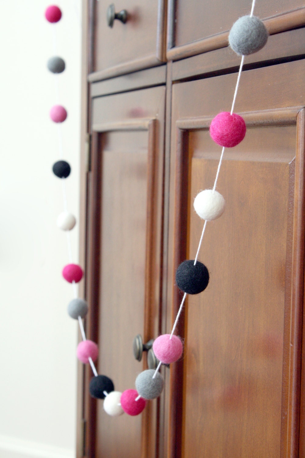 Black and Pink Felt Ball Garland