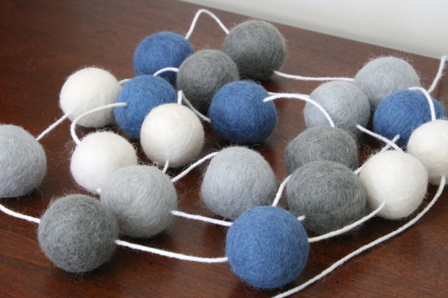 Blue and Gray Felt Ball Garland