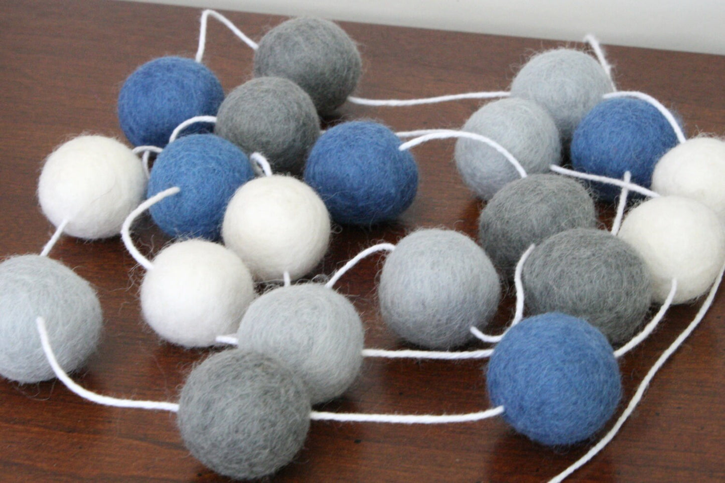 Blue and Gray Felt Ball Garland