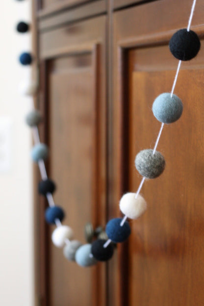 Black and Blue Felt Ball Garland