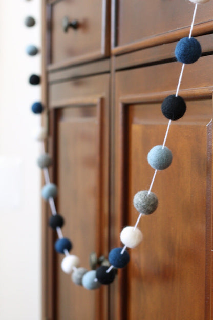 Black and Blue Felt Ball Garland