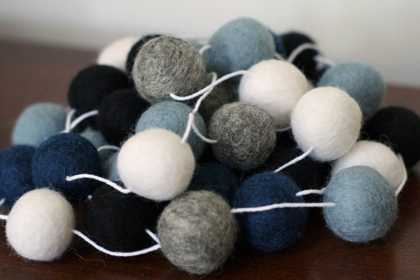 Black and Blue Felt Ball Garland