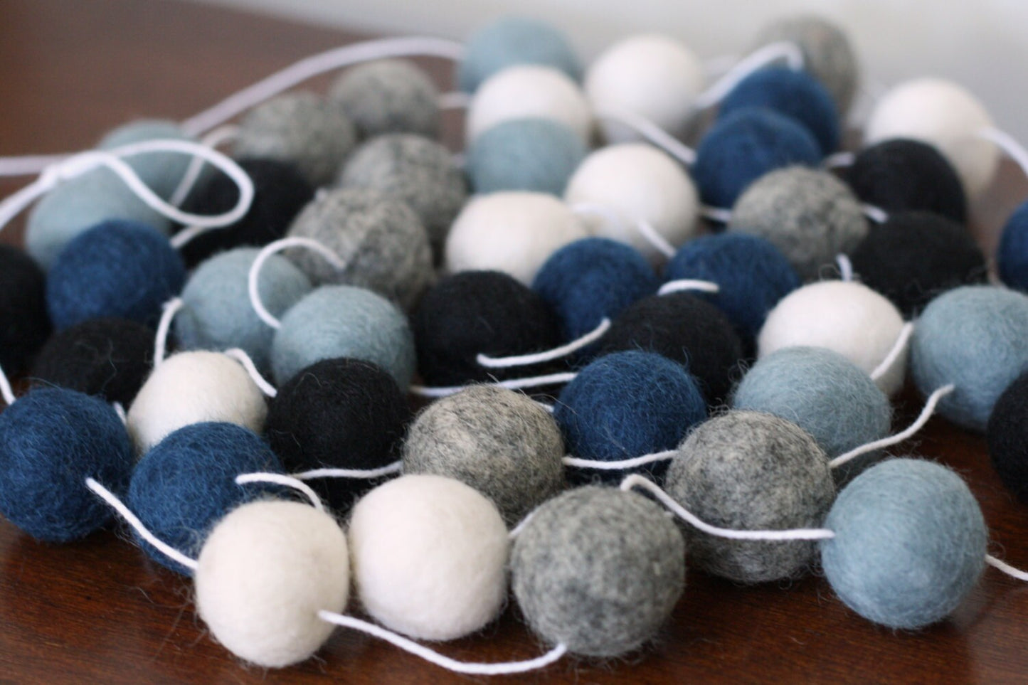 Black and Blue Felt Ball Garland