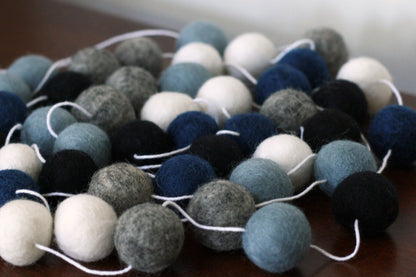 Black and Blue Felt Ball Garland