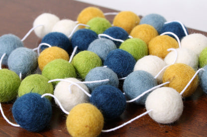 Blue, Green and Yellow Felt Ball Garland