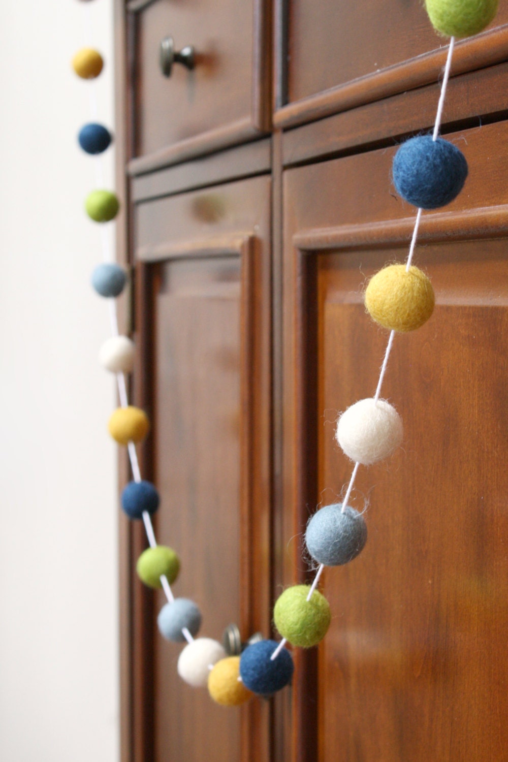 Blue, Green and Yellow Felt Ball Garland