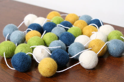 Blue, Green and Yellow Felt Ball Garland