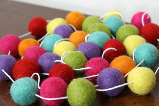 Kaleidescope Rainbow Felt Ball Garland