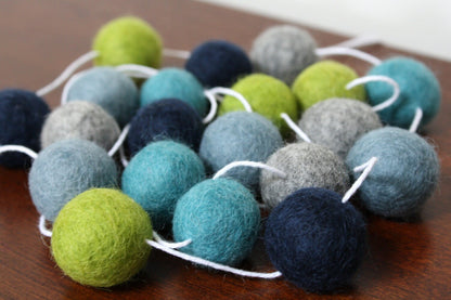 Blue, Green and Grey Felt Ball Garland