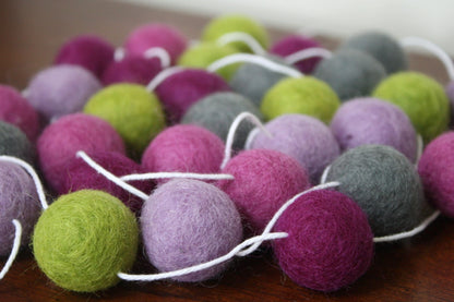 Purple and Green Felt Ball Garland