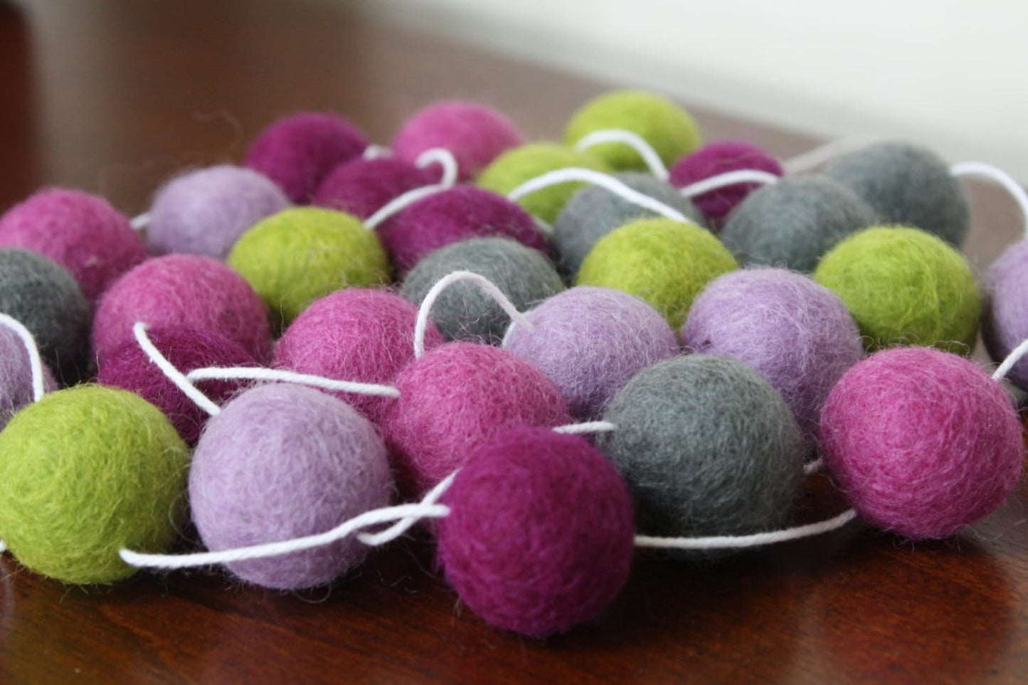 Purple and Green Felt Ball Garland