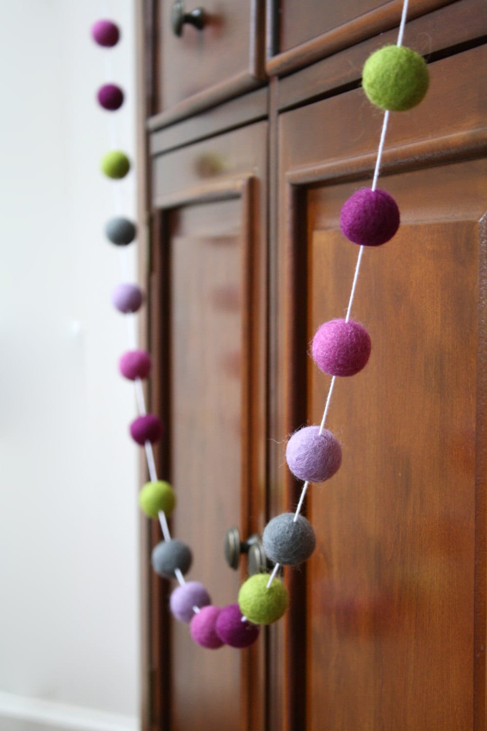 Purple and Green Felt Ball Garland