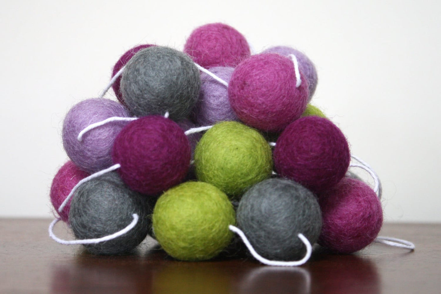 Purple and Green Felt Ball Garland