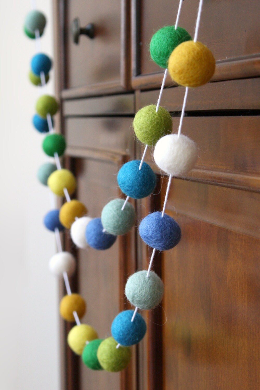 Blue, Yellow and Green Felt Ball Garland