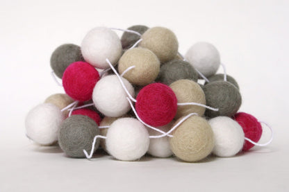 Hot Pink, Beige, Grey, and White Felt Ball Garland