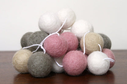 Pink, Beige, Grey and White Felt Ball Garland