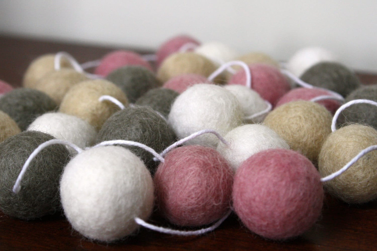 Pink, Beige, Grey and White Felt Ball Garland