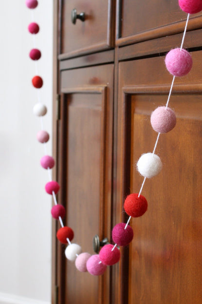 Pinks and Reds Felt Ball Garland