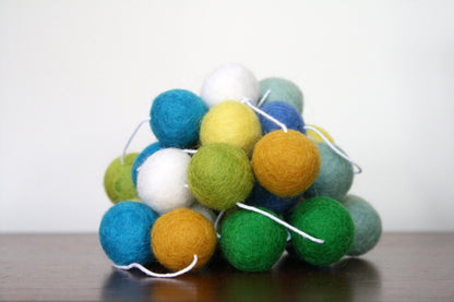 Blue, Yellow and Green Felt Ball Garland