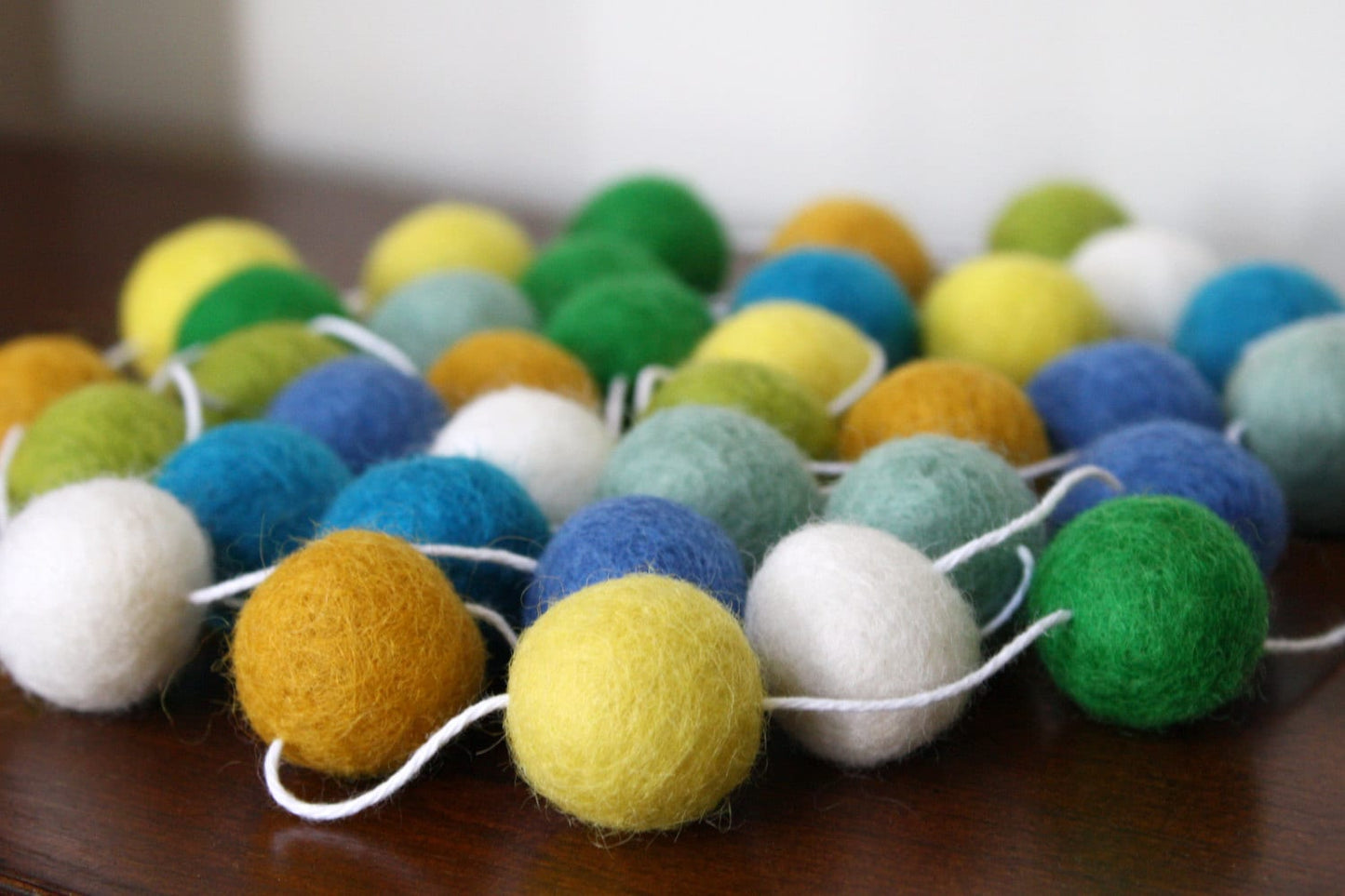 Blue, Yellow and Green Felt Ball Garland