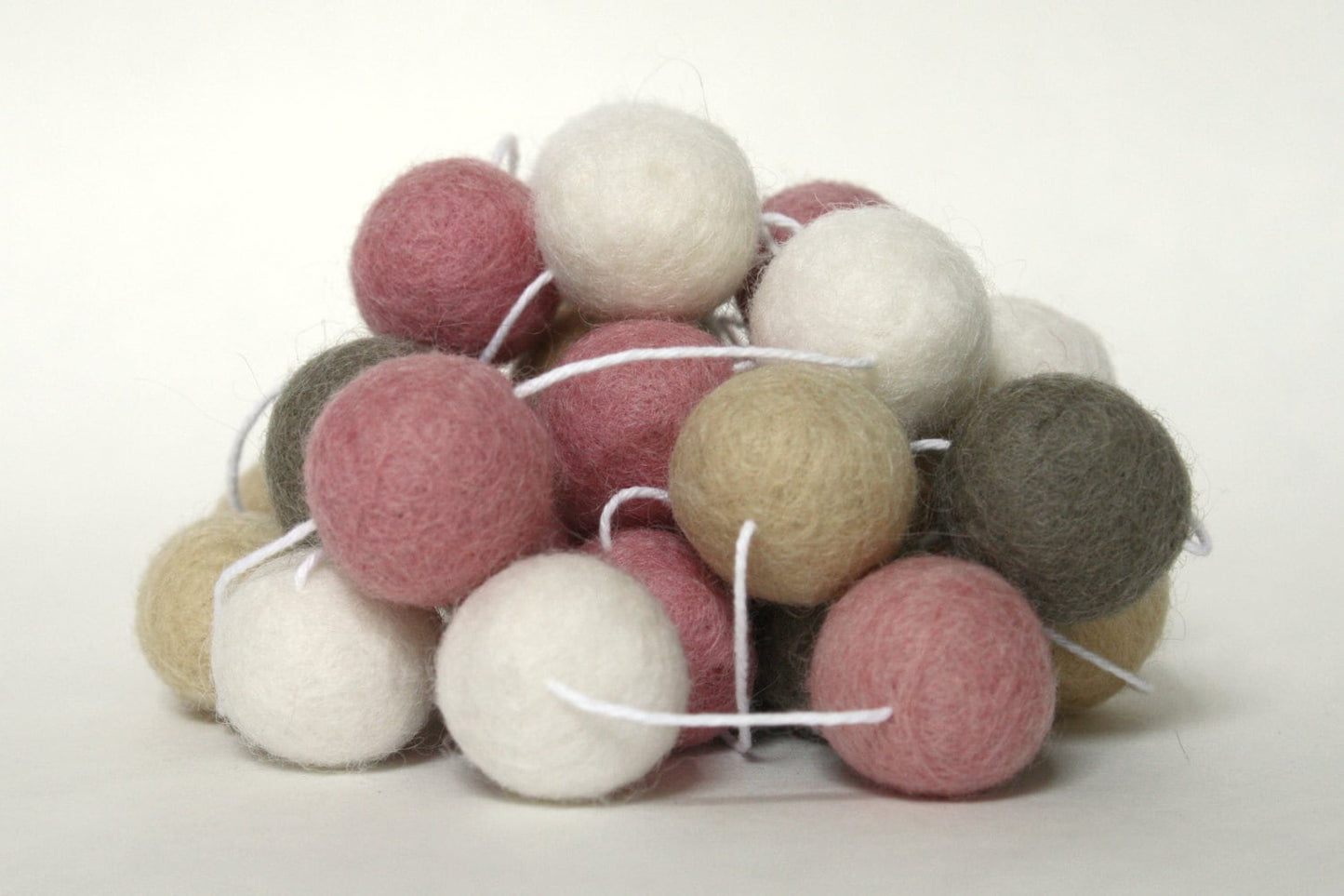 Pink, Beige, Grey and White Felt Ball Garland