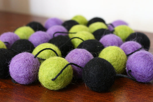 Purple Green and Black Felt Ball Garland