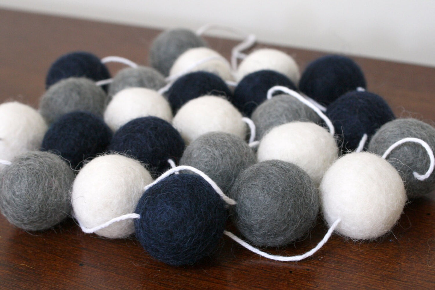 Navy, Grey and White Felt Ball Garland