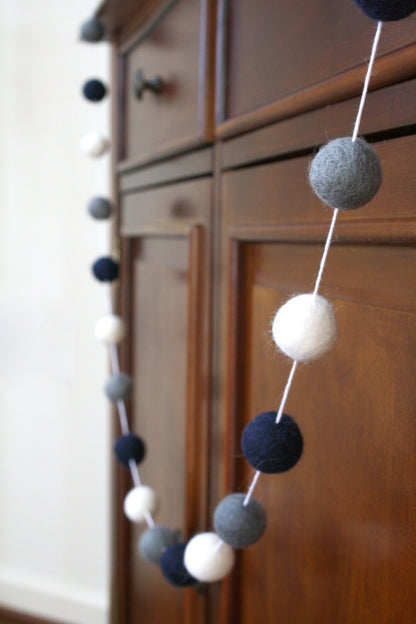 Navy, Grey and White Felt Ball Garland