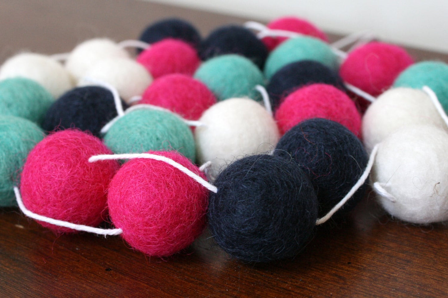 Hot Pink Turquoise and Navy Felt Ball Garland