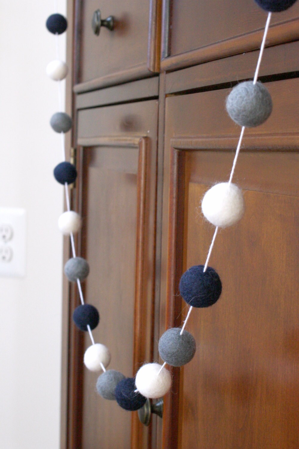 Navy, Grey and White Felt Ball Garland